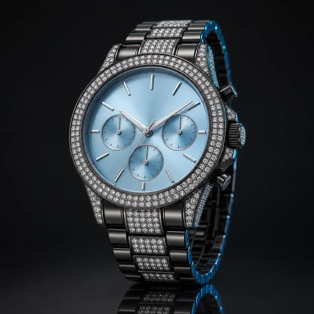 Blizzard Nightfall — Blue, Purple & Rose Iced-Out Chronograph